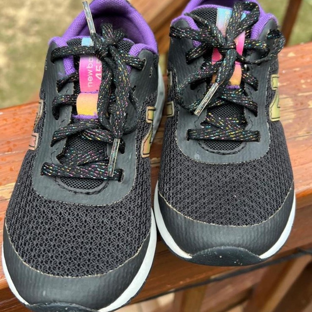 New Balance 455v2 Youth 12 Girls Black Purple Rainbow Running Sneakers